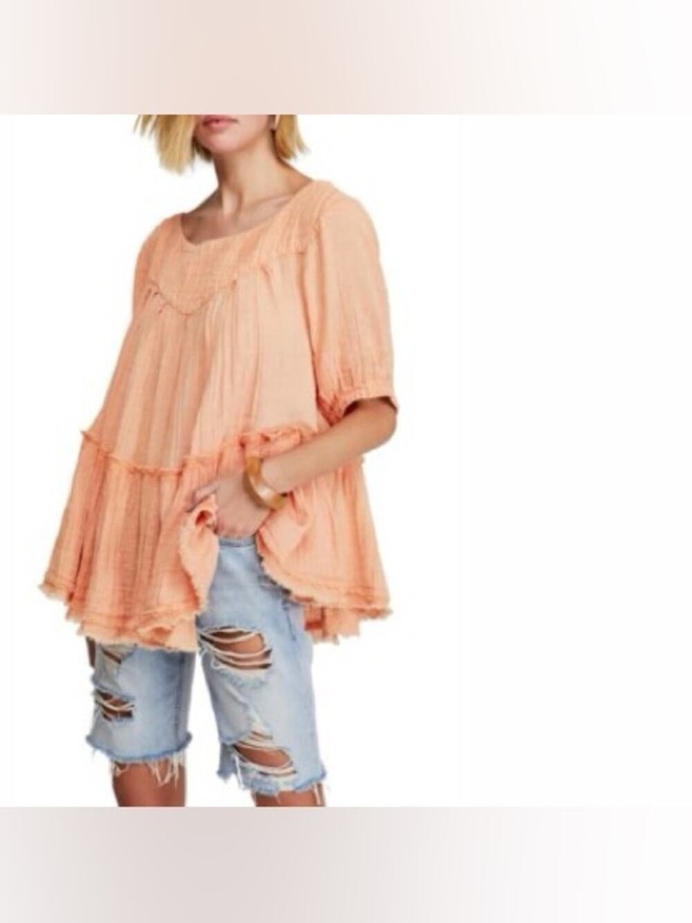 Free People Mystery Land Tunic Top Flowy 100% Cotton Gauzy Pockets Size Small